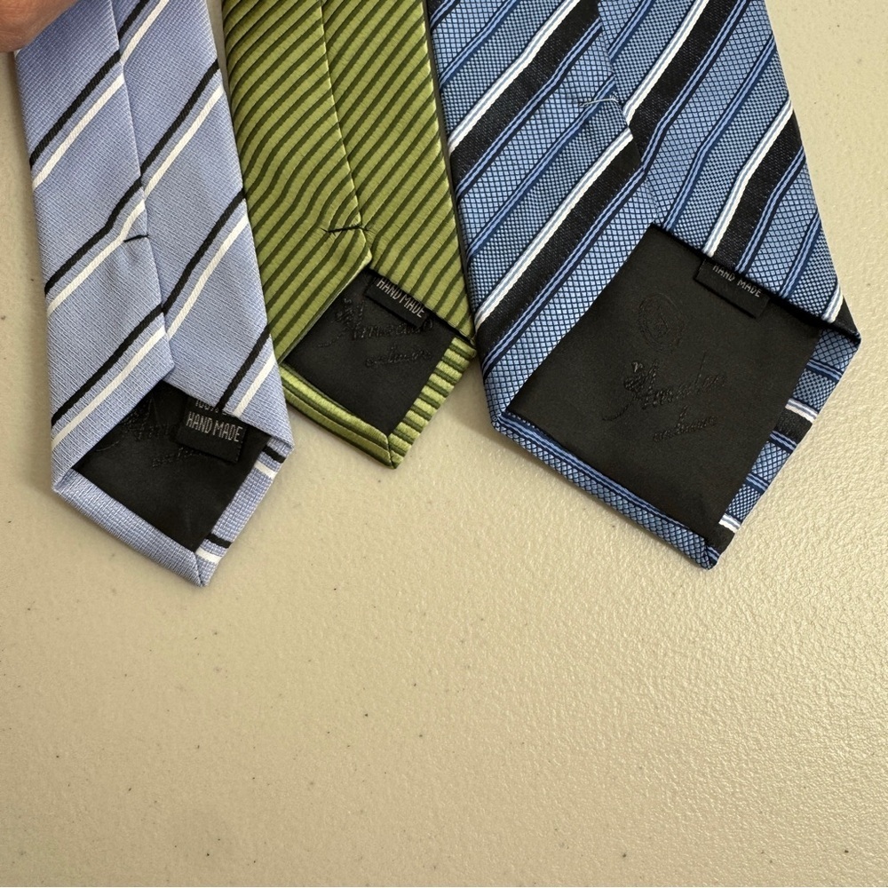 Amedeo Italian Silk Tie Bundle Blue Green Striped Designer Neckties Lot 3 - Picture 5 of 10